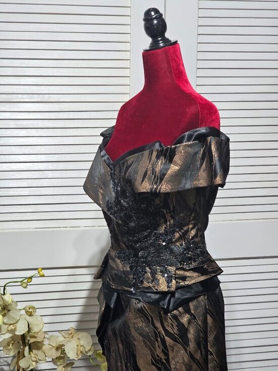 Gia Franco Women Black Bronze 12267CL Off Shoulder Evening Gown Dress Sz 12 3157 - Picture 12 of 16